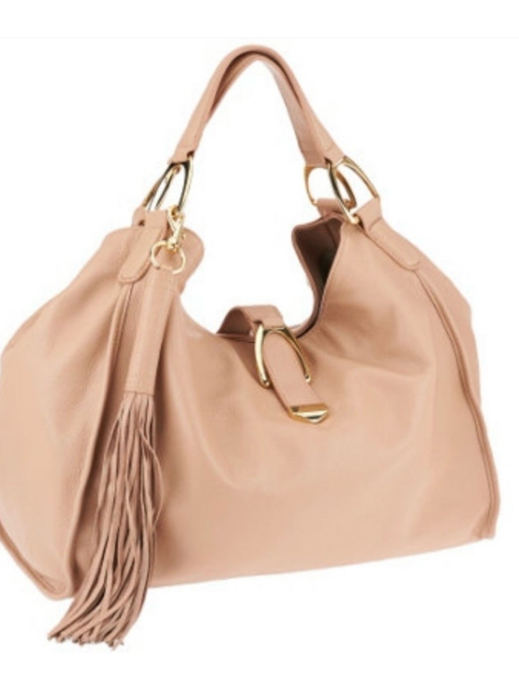 G.I.L.I. Cream Pebble Leather Shoulder Tote With Gold Hardware